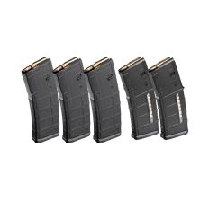  Magpul AR PMAG Bundle FIVE 30rd magazines - 2 Windowed Black MOE Mags and 3 Non-Windowed Black MOE Mags