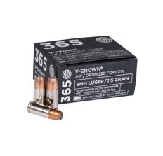 SIG SAUER AMMO 9MM LUGER 115GR. ELITE V-CROWN JHP 20/BOX SPECIFICALLY DESIGNED FOR SHORT BARRELS